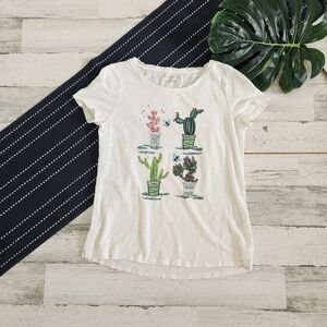 Talbots Short Sleeve T-Shirt Succulents and Cactus Print Size XS